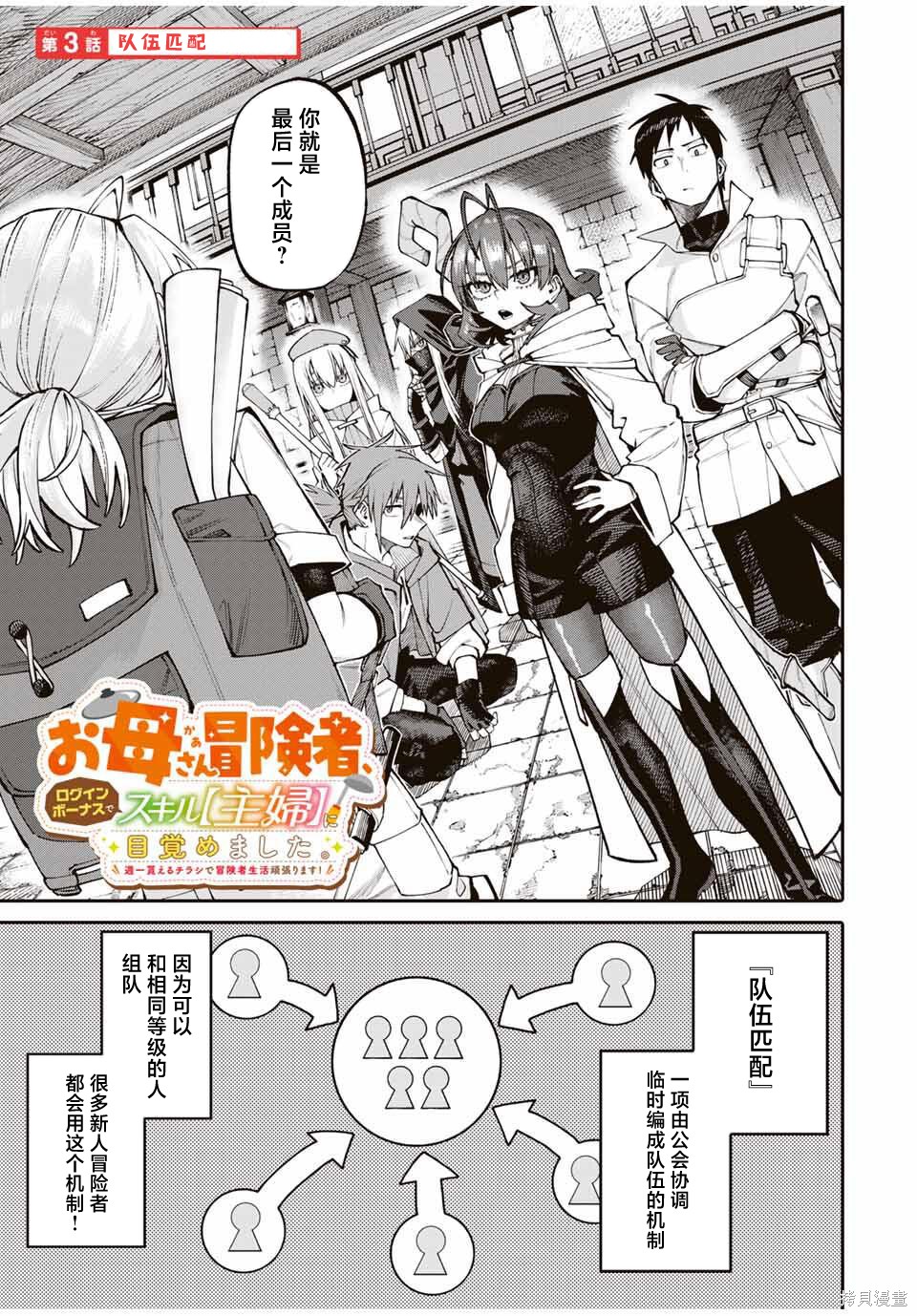 《妈妈冒险者，靠登录奖励觉醒了【主妇】技能。凭借每周拿到的任务传单努力开展冒险者生活！》第03话第1页